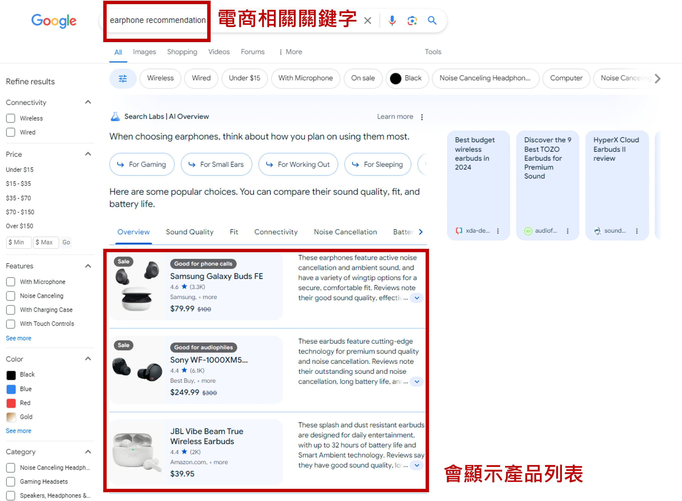 AI Overview 實際搜尋_電商相關關鍵字